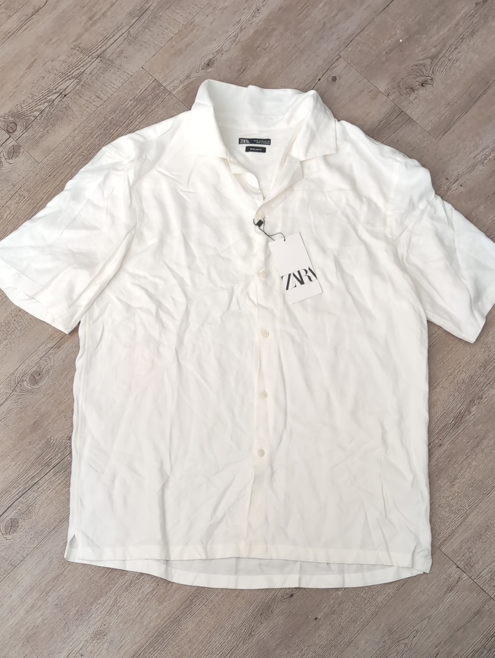 Zara Men White Short-Sleeve Button-Down Shirt- XL